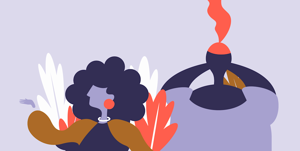 Artist picture of two people (purple)