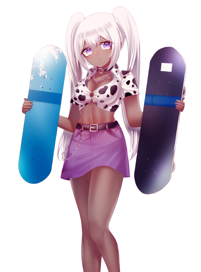 Woman holding two skateboards