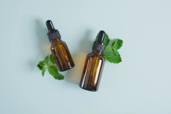 Dropper Bottles with Mint Leaves