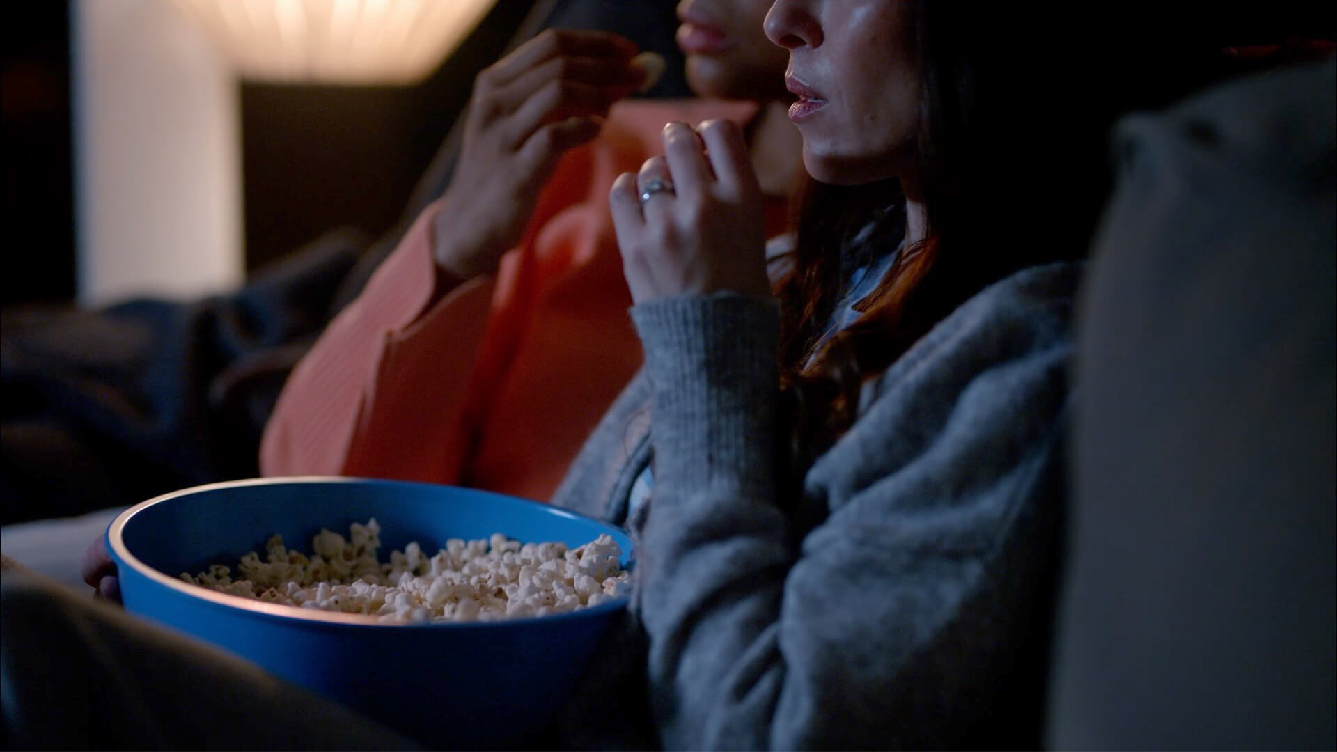 people eating popcorn