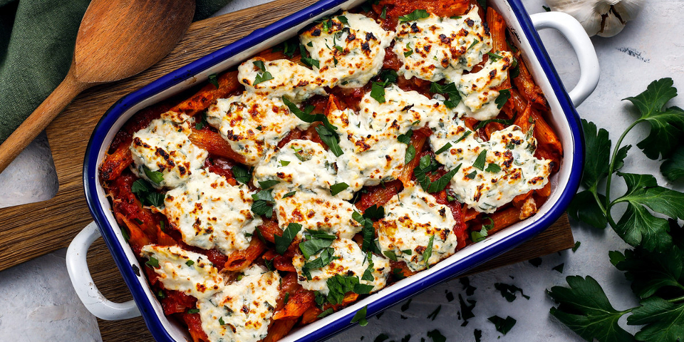 Überbackene Penne mit Ricotta