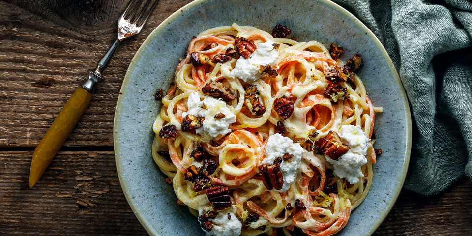 Karotten Spaghetti mit Ricotta