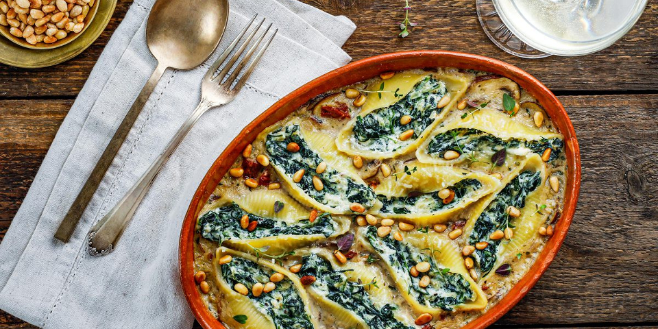 Spinat Muschelnudeln mit Ricotta