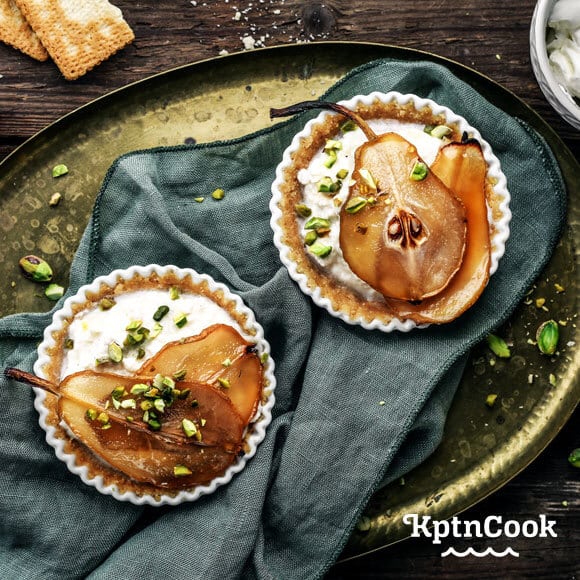 Mini Ahornsirup Cheesecake mit karamellisierter Birne