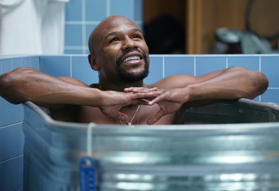 celebrity guest floyd mayweather in ice tub for cold as balls