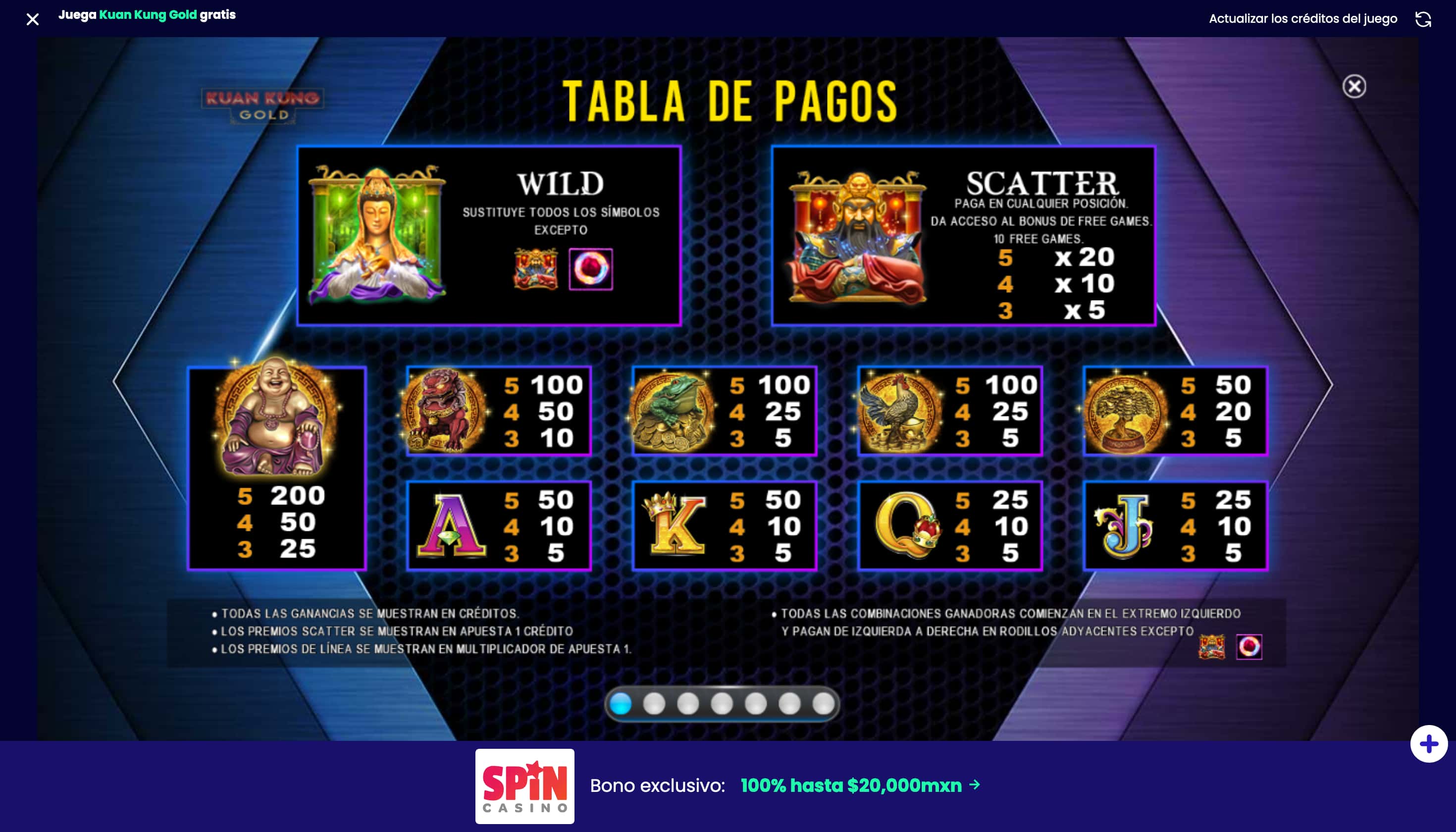 Tragamonedas Link King Kuan Kung Gold Tabla de pagos