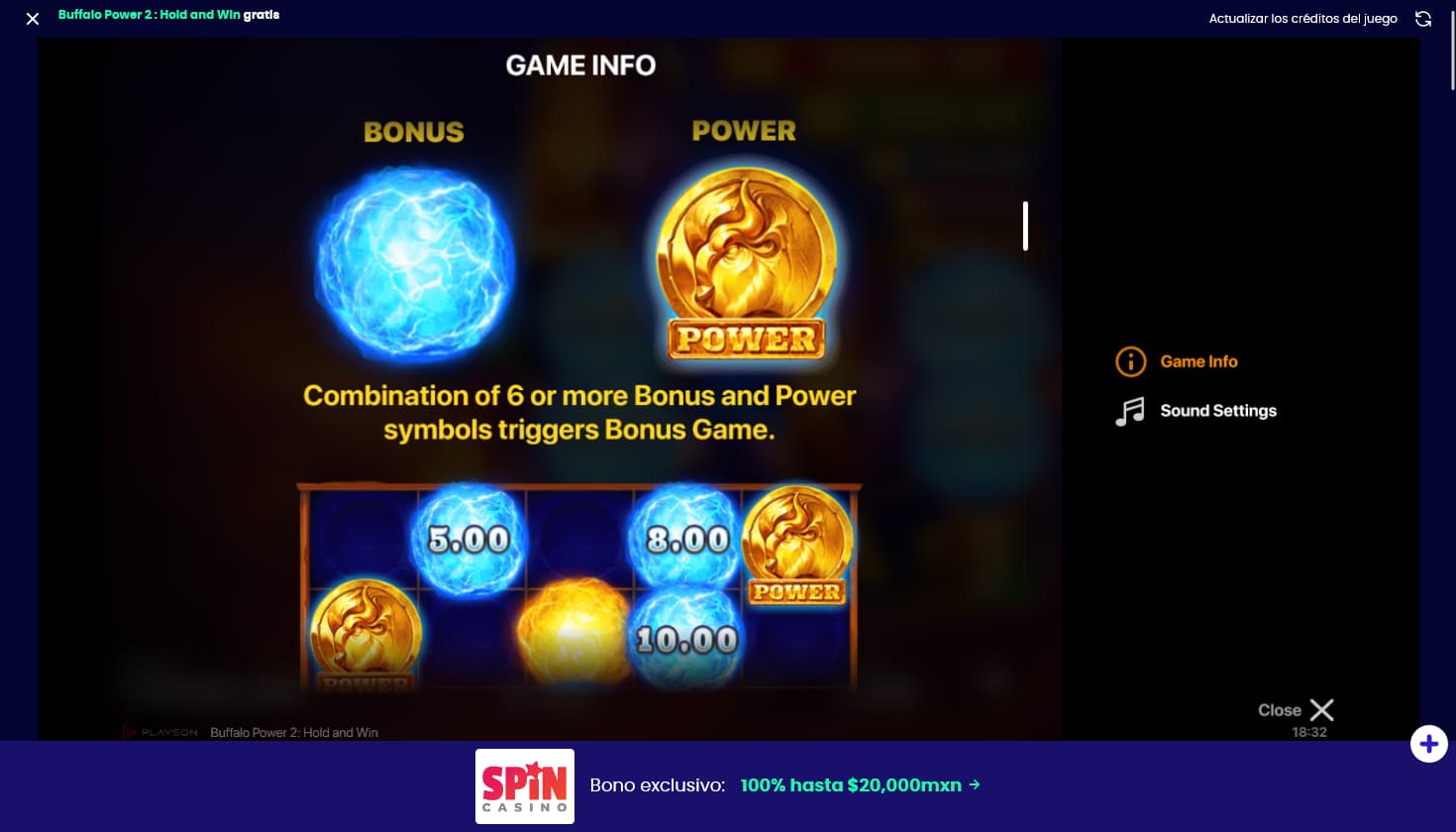 Buffalo Power 2 Hold and Win tabla de pagos