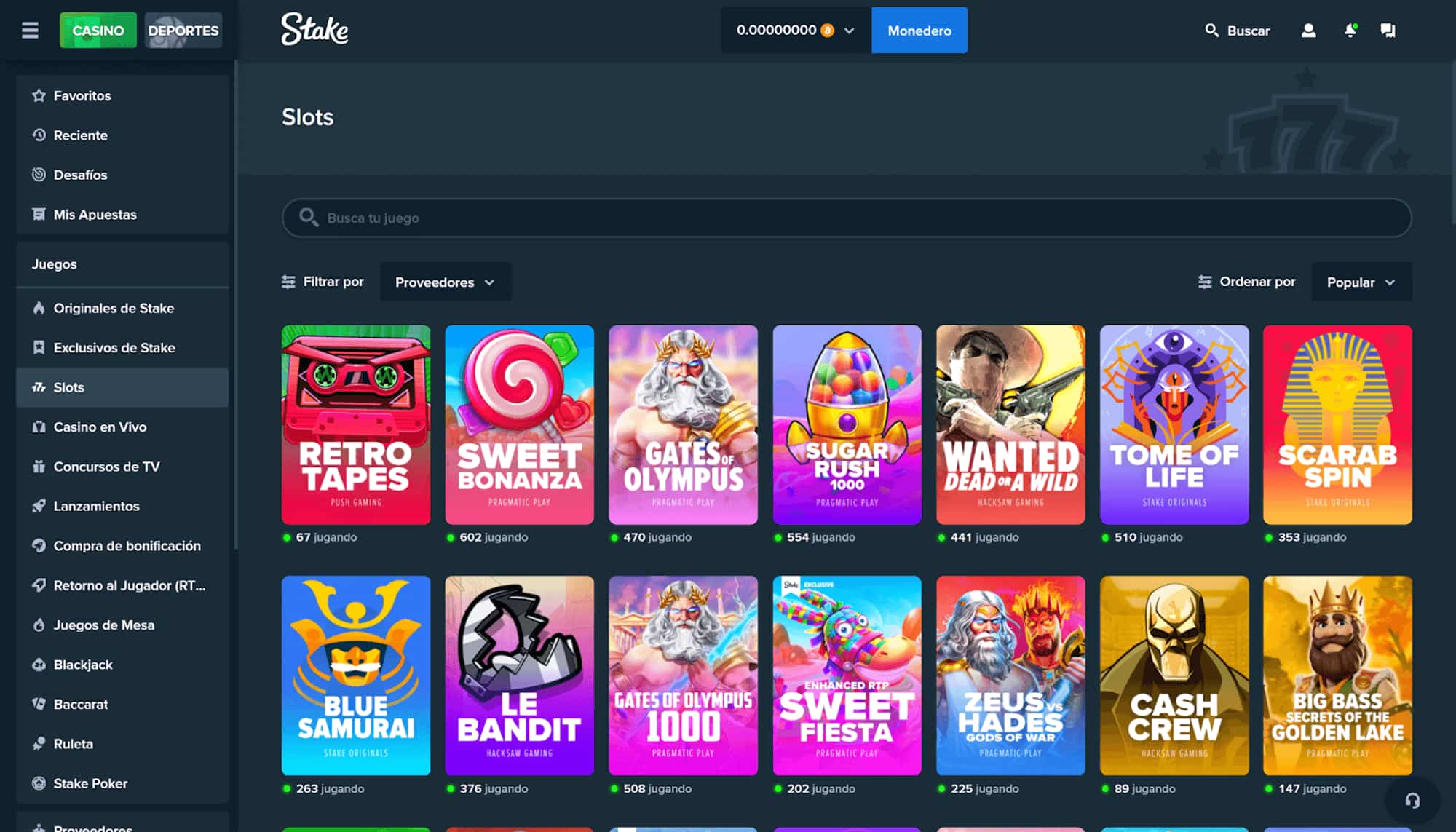 Stake Casino Catálogo de juegos