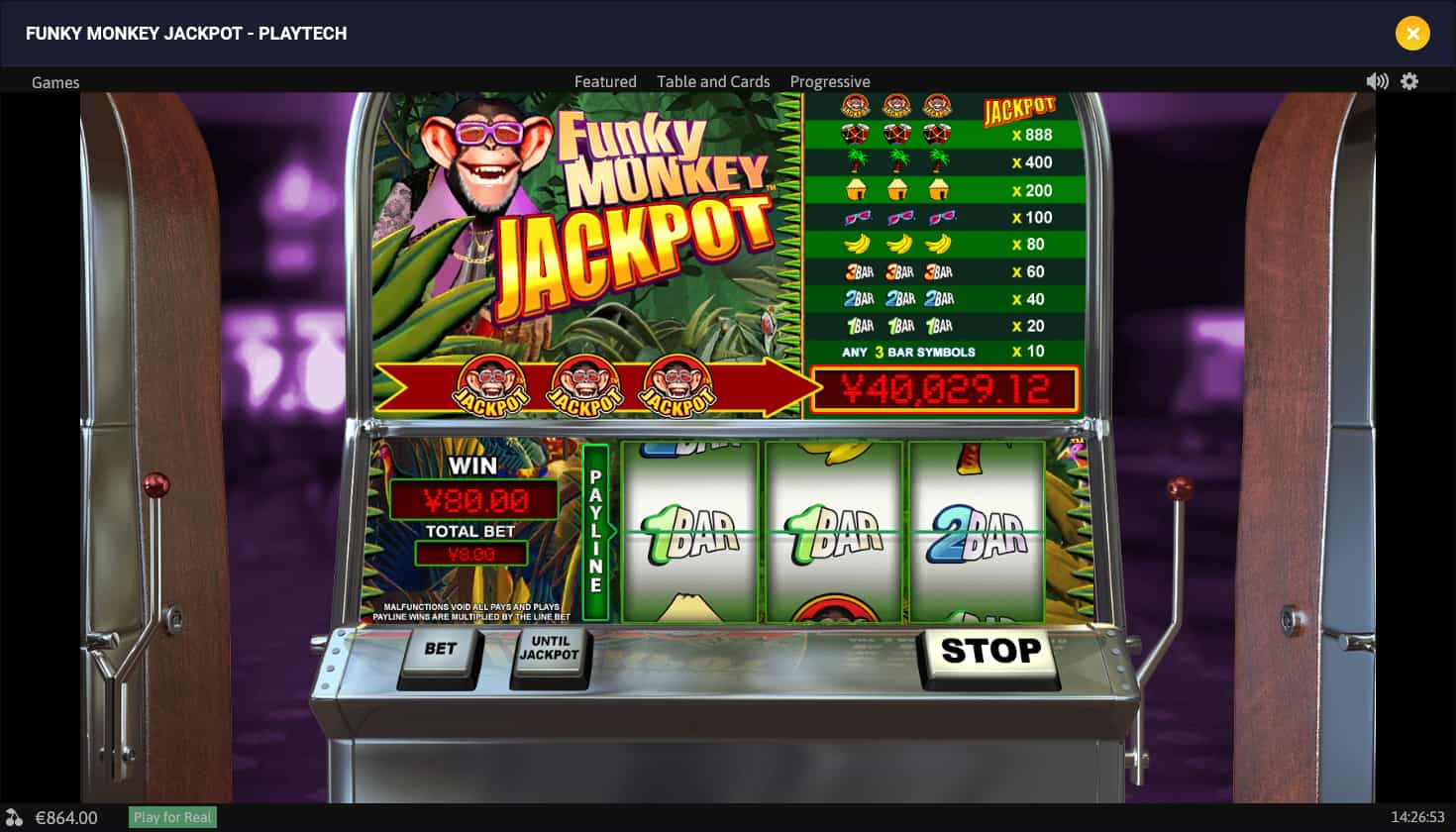 Funky Monkey Jackpot Tabla de pagos