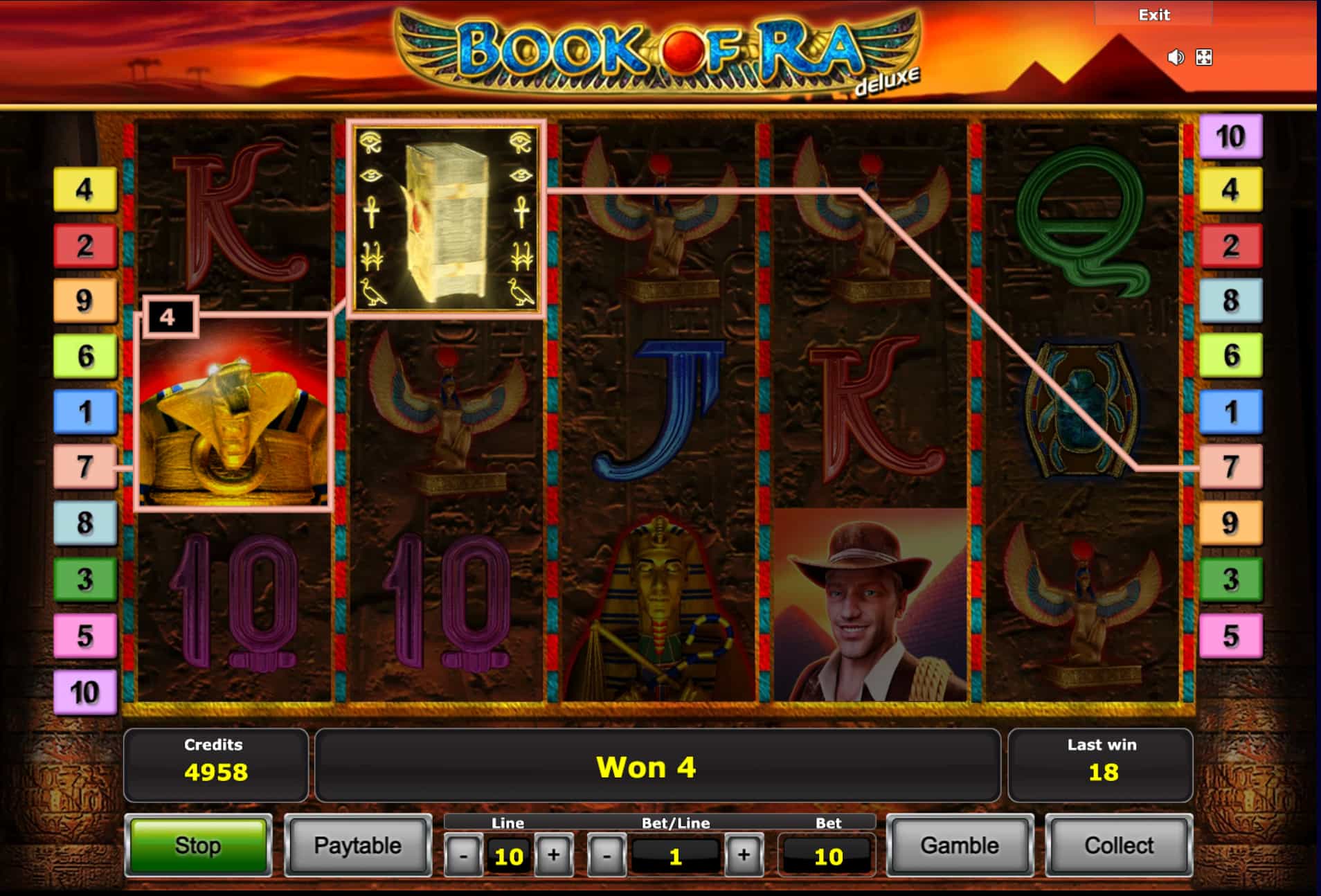 Combinaciones de tragamonedas Book of Ra Deluxe