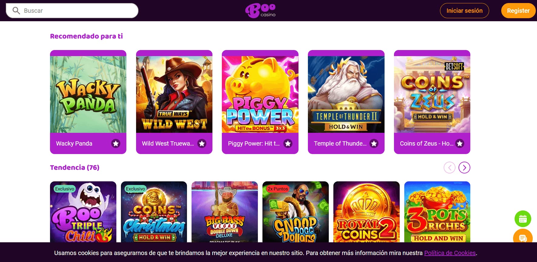 Boo Casino Juegos