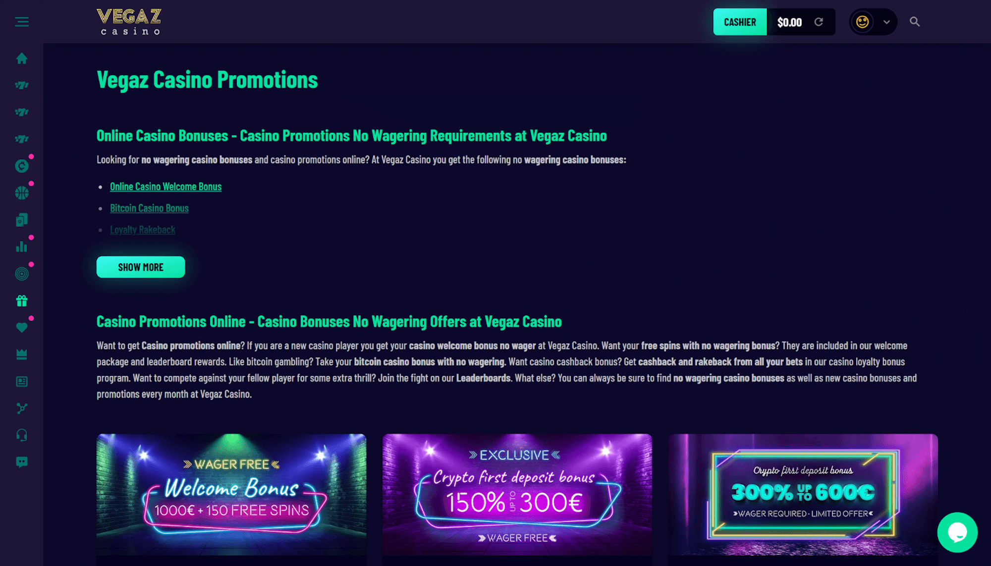 Vegaz Casino promociones y bonos 