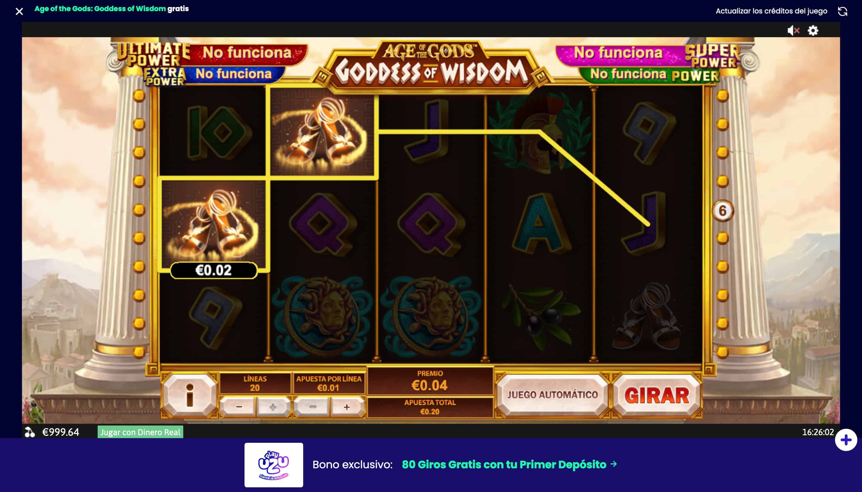 Tragamonedas Age of the Gods: Goddess of Wisdom bonus 