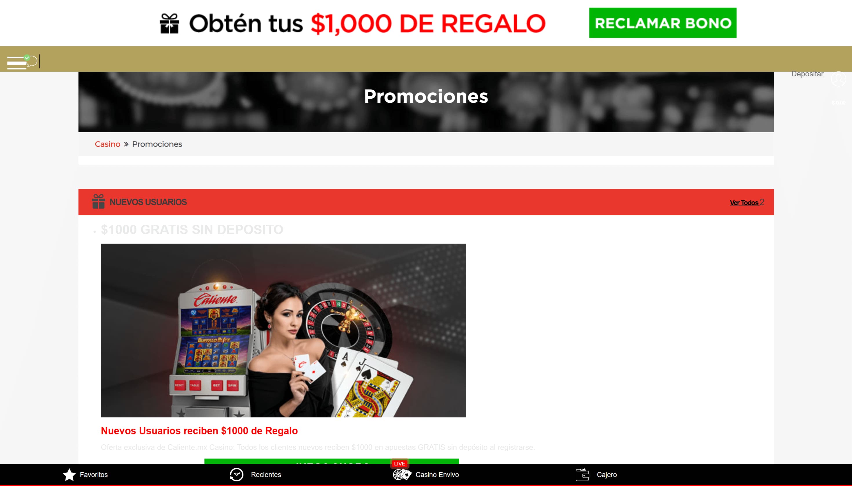 Caliente Casino Bonos y promociones