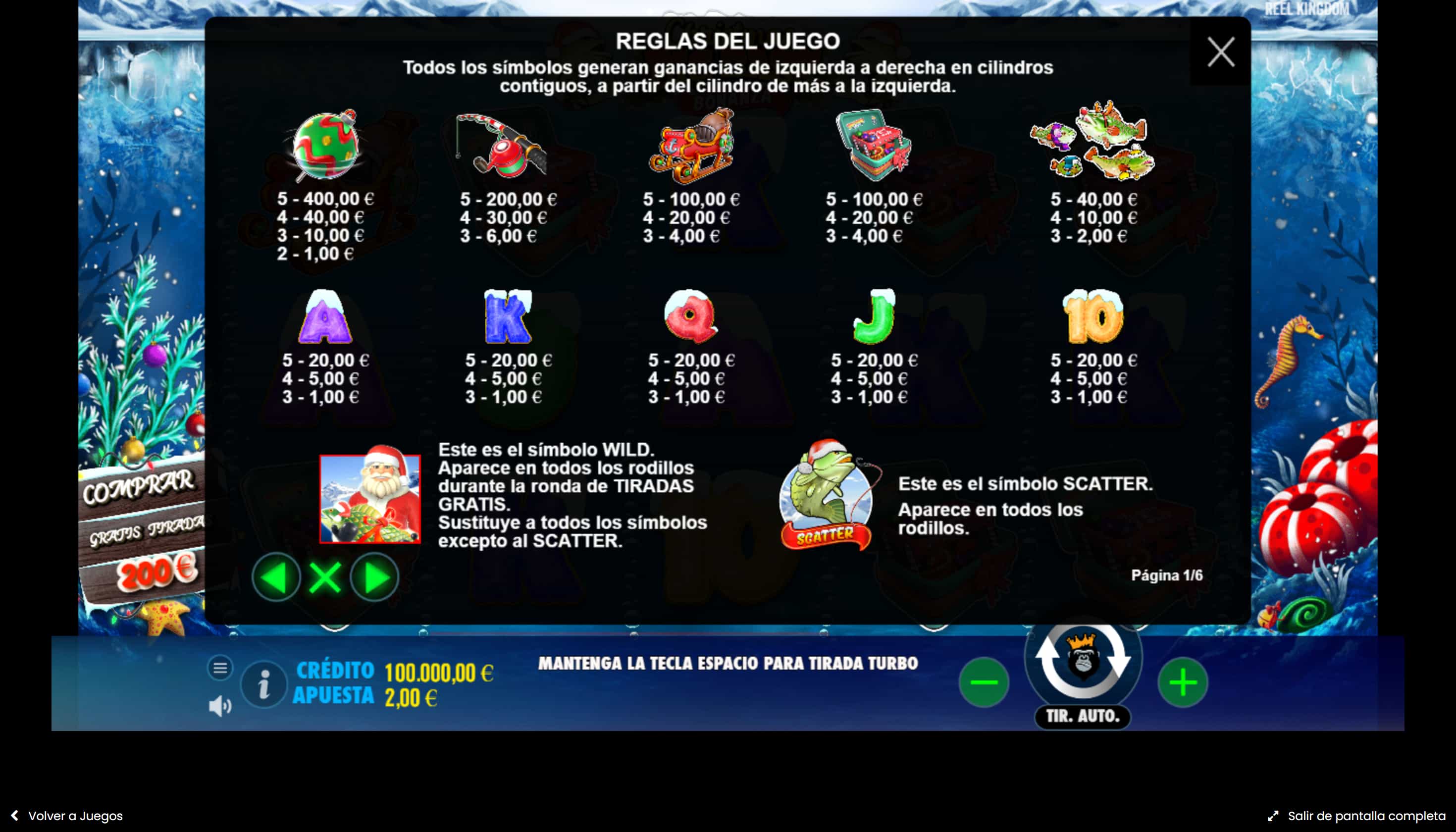 Tragamonedas Christmas Big Bass Bonanza Tabla de pagos