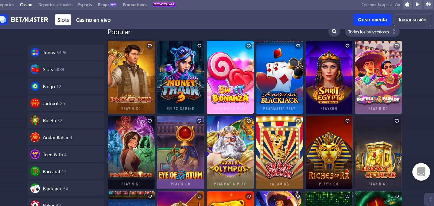 Betmaster Catálogo de juegos 