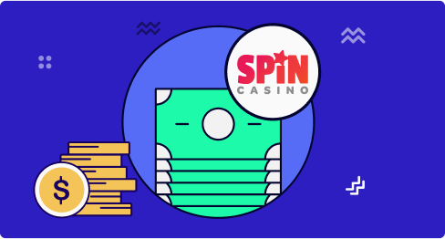 Logo Spin casinos con billetes y monedas en color azul
