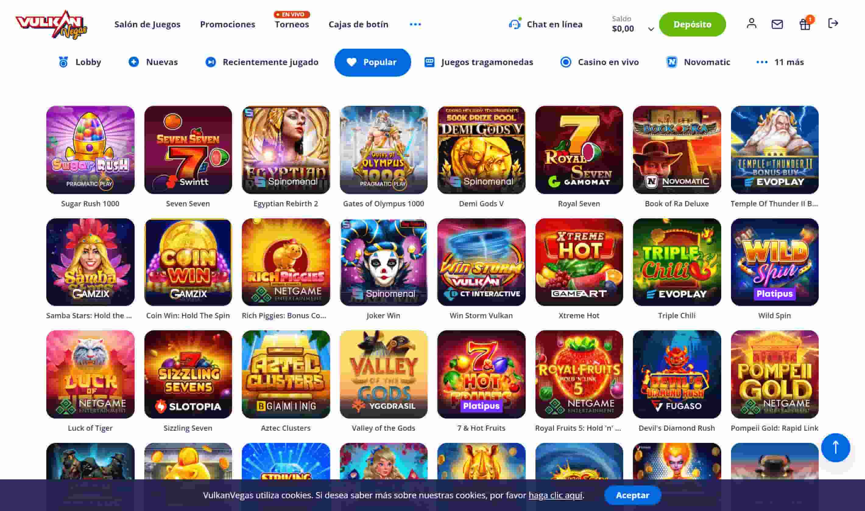 Vulkan Vegas Chile Catálogo de Juegos