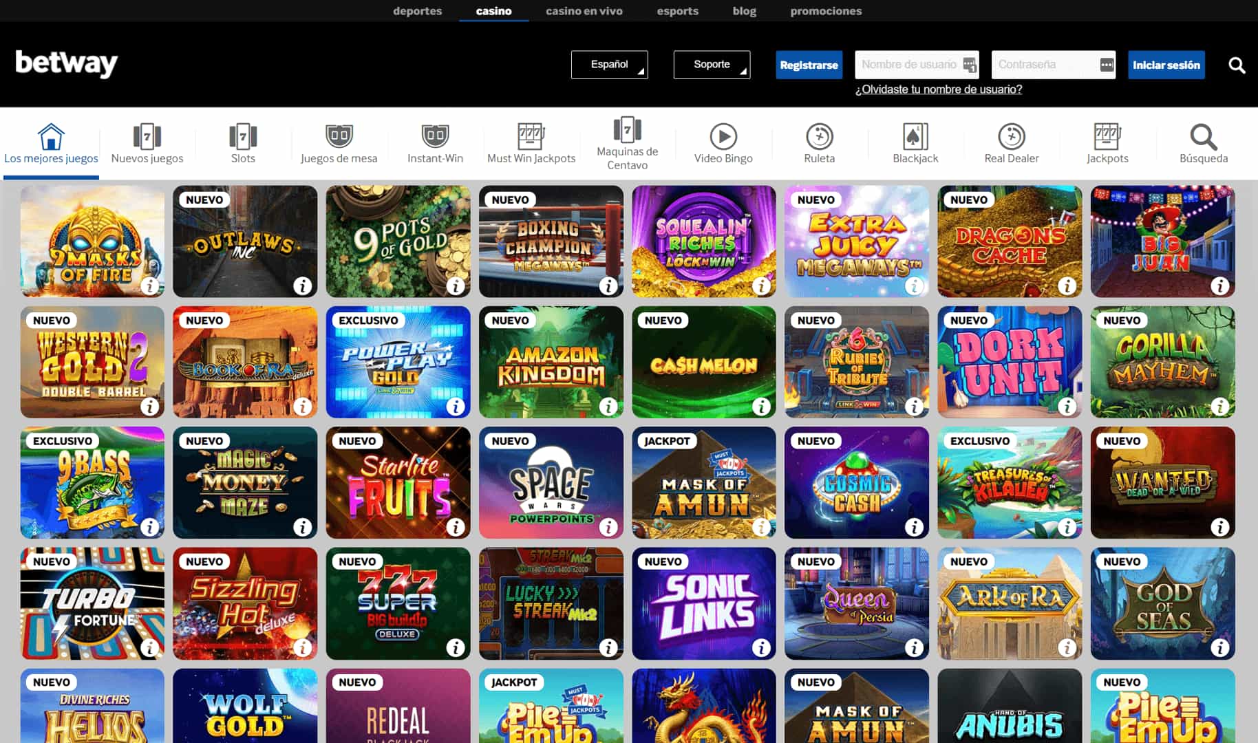 Betway Catálogo de juegos
