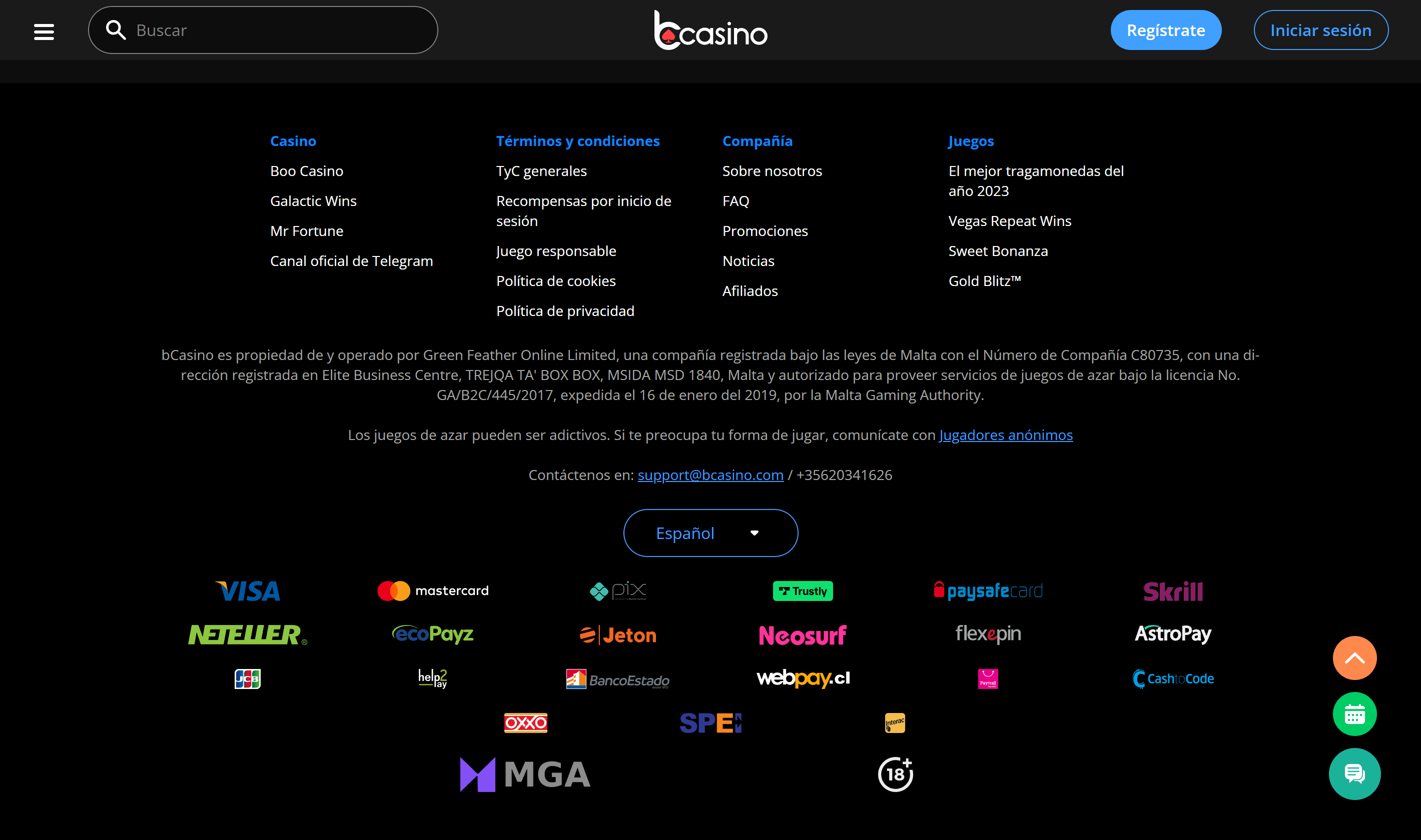 bcasino métodos de pago