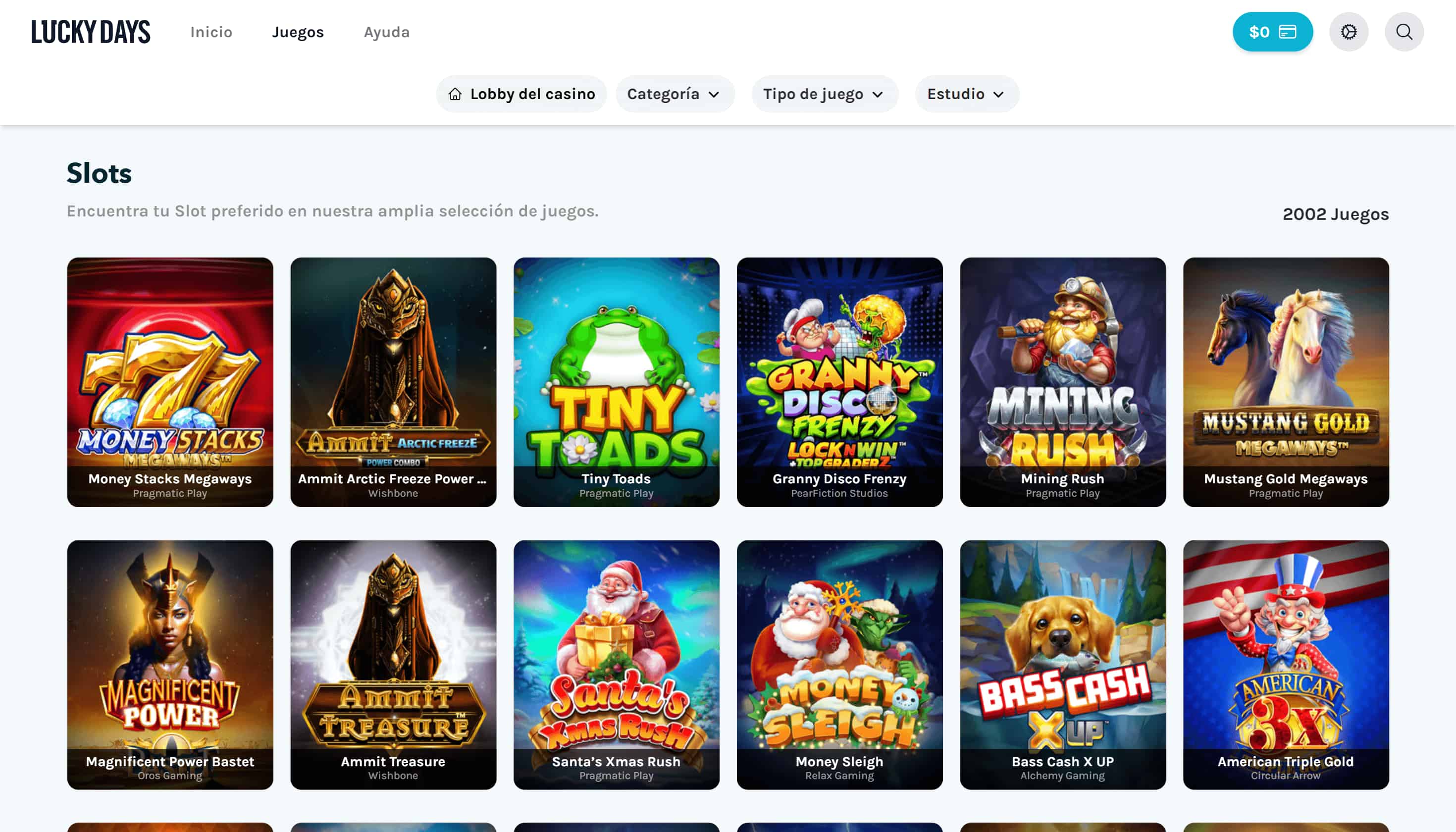 Lobby de juegos Lucky Days Mx