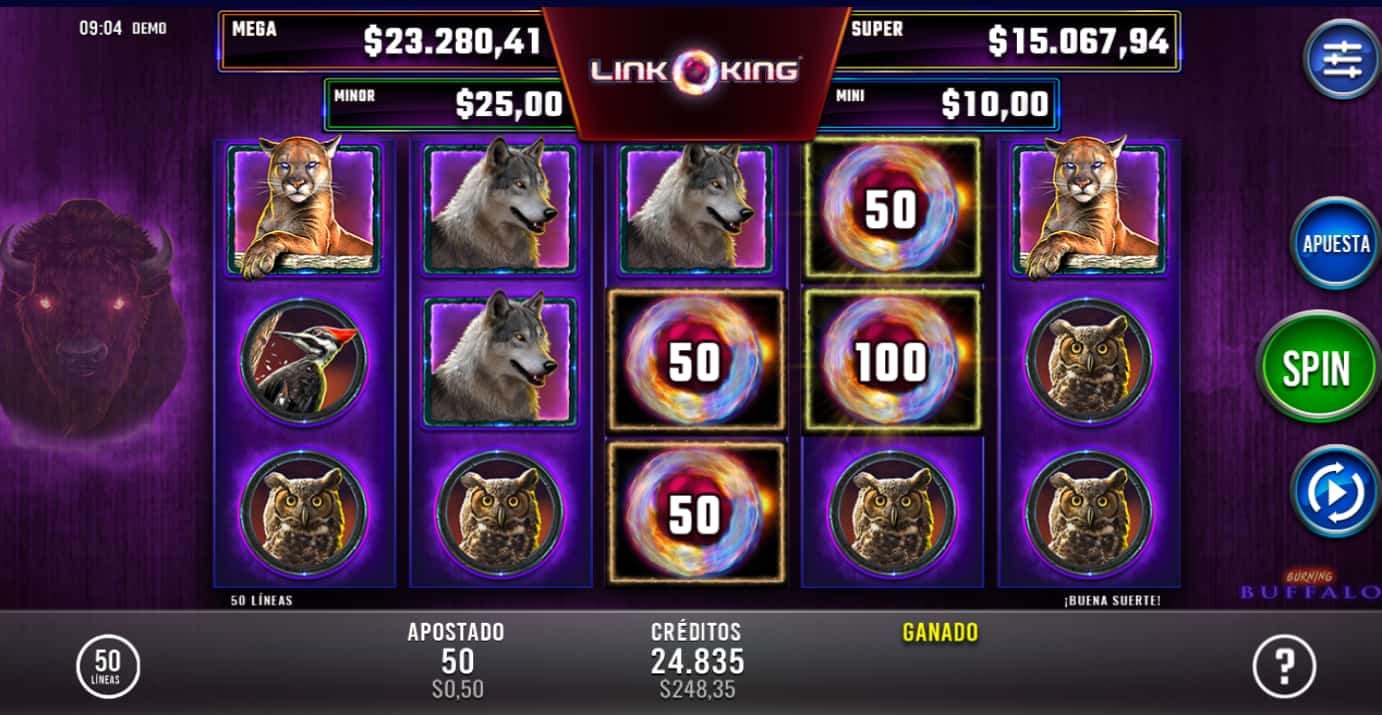 Link King Burning Buffalo Simbolos