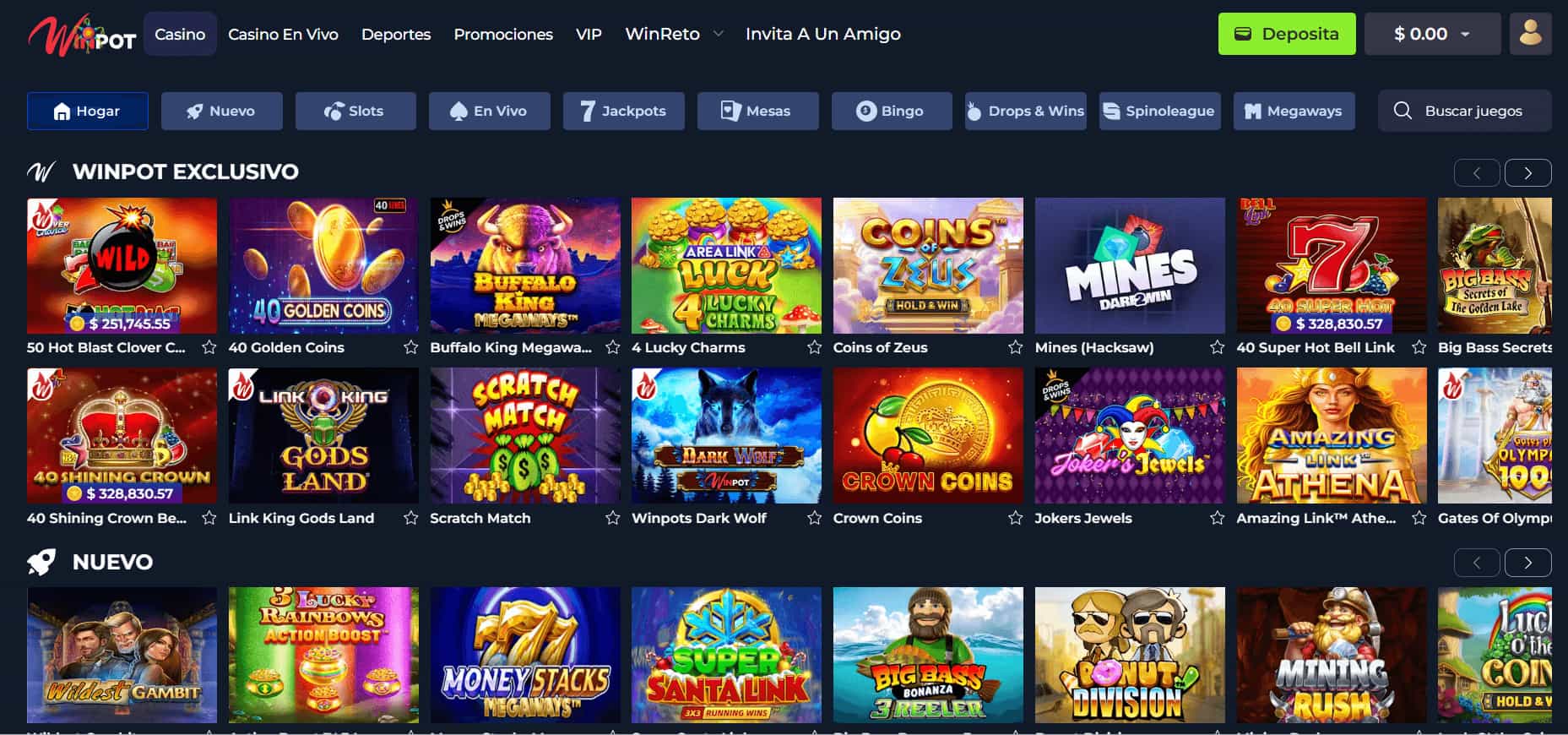 Winpot Casino catálogo de juegos