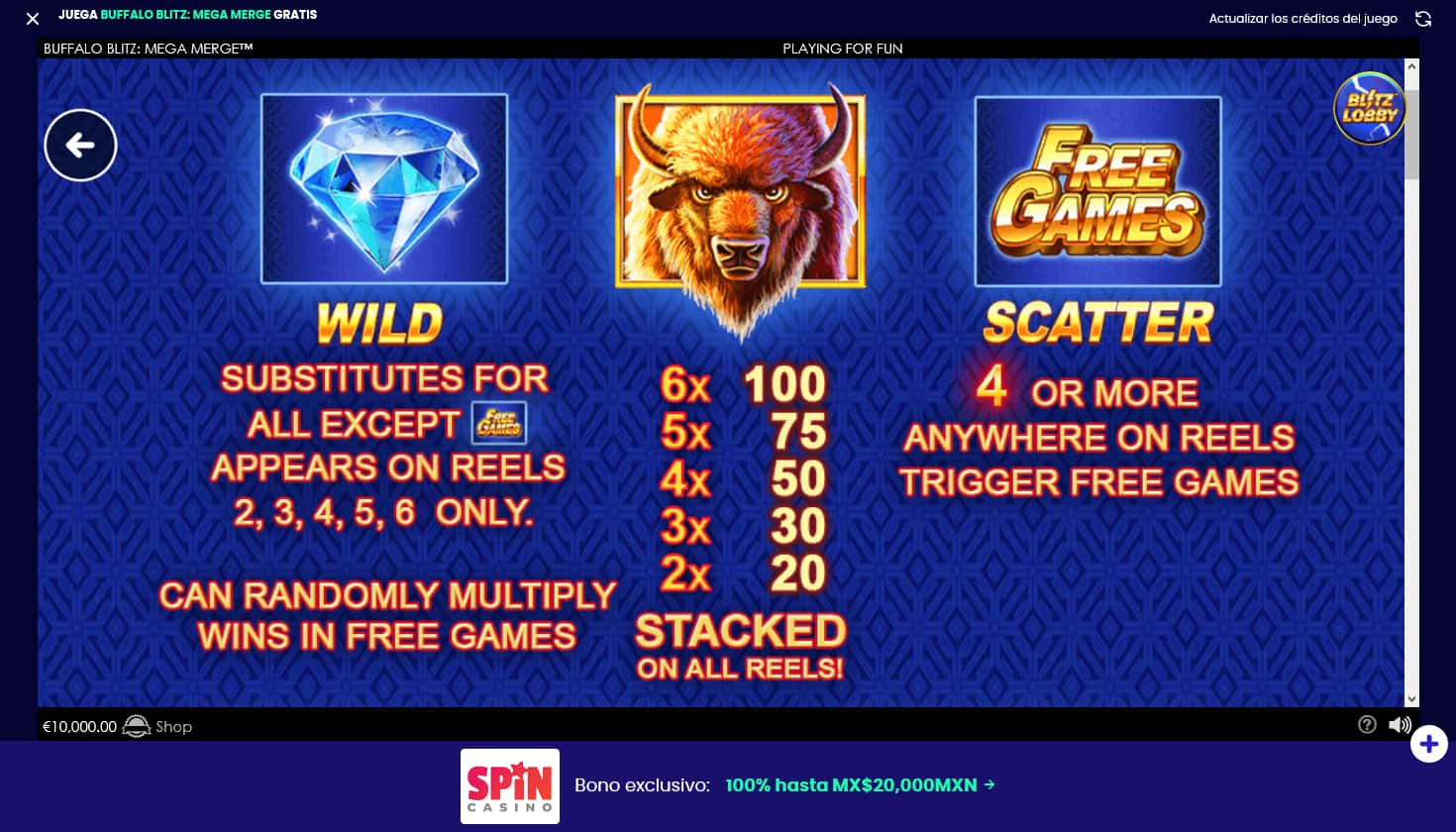 Tabla de pagos Buffalo Blitz: Mega Merge