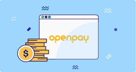 Ilustración de una pantalla con el logo de openpay y unas monedas al lado