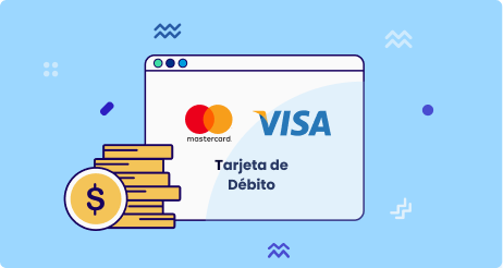 Texto tarjeta de débito con logo mastercard y logo de visa en una pantalla