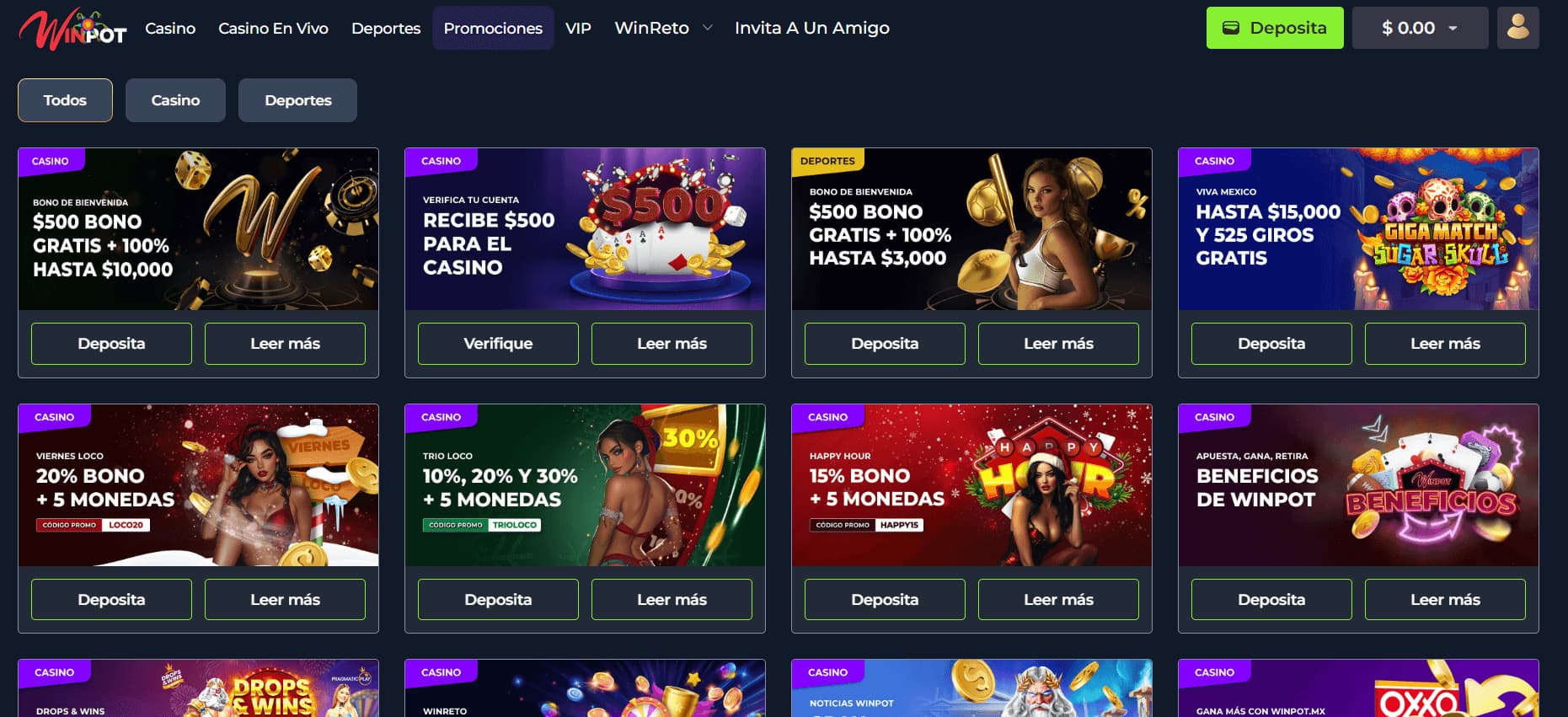 Winpot Casino Bonos y promociones