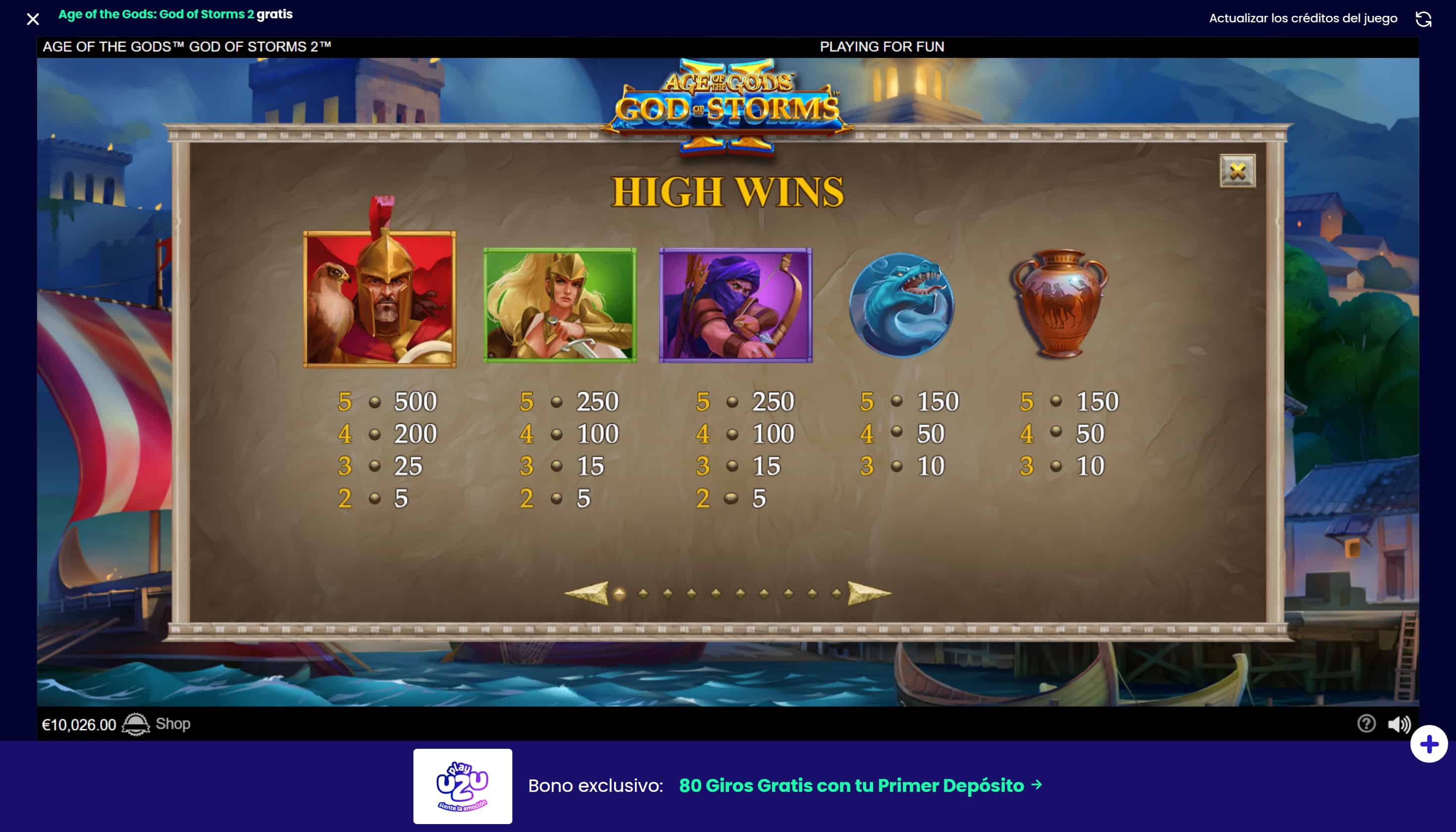 Age of the Gods: God of Storms 2 Tabla de pagos 