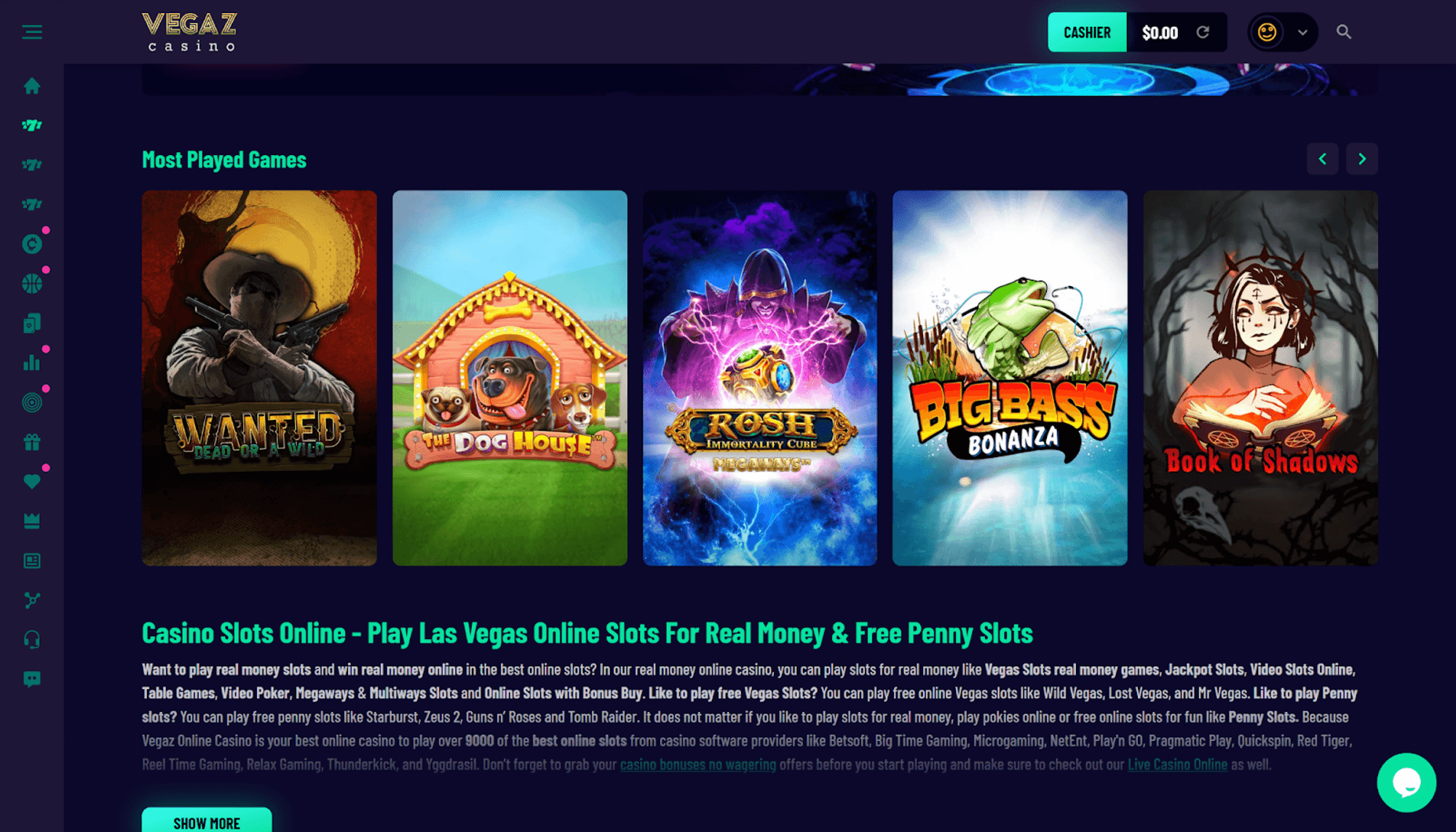 Vegaz Casino Catálogo de juegos 