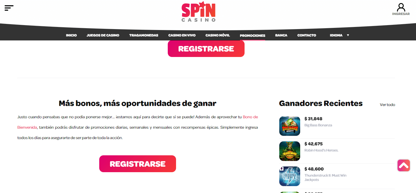 Spin Casino Bonos y promociones