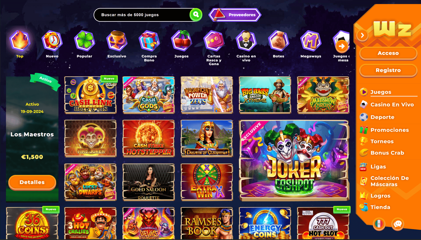 Juegos de Casino en Wazamba México