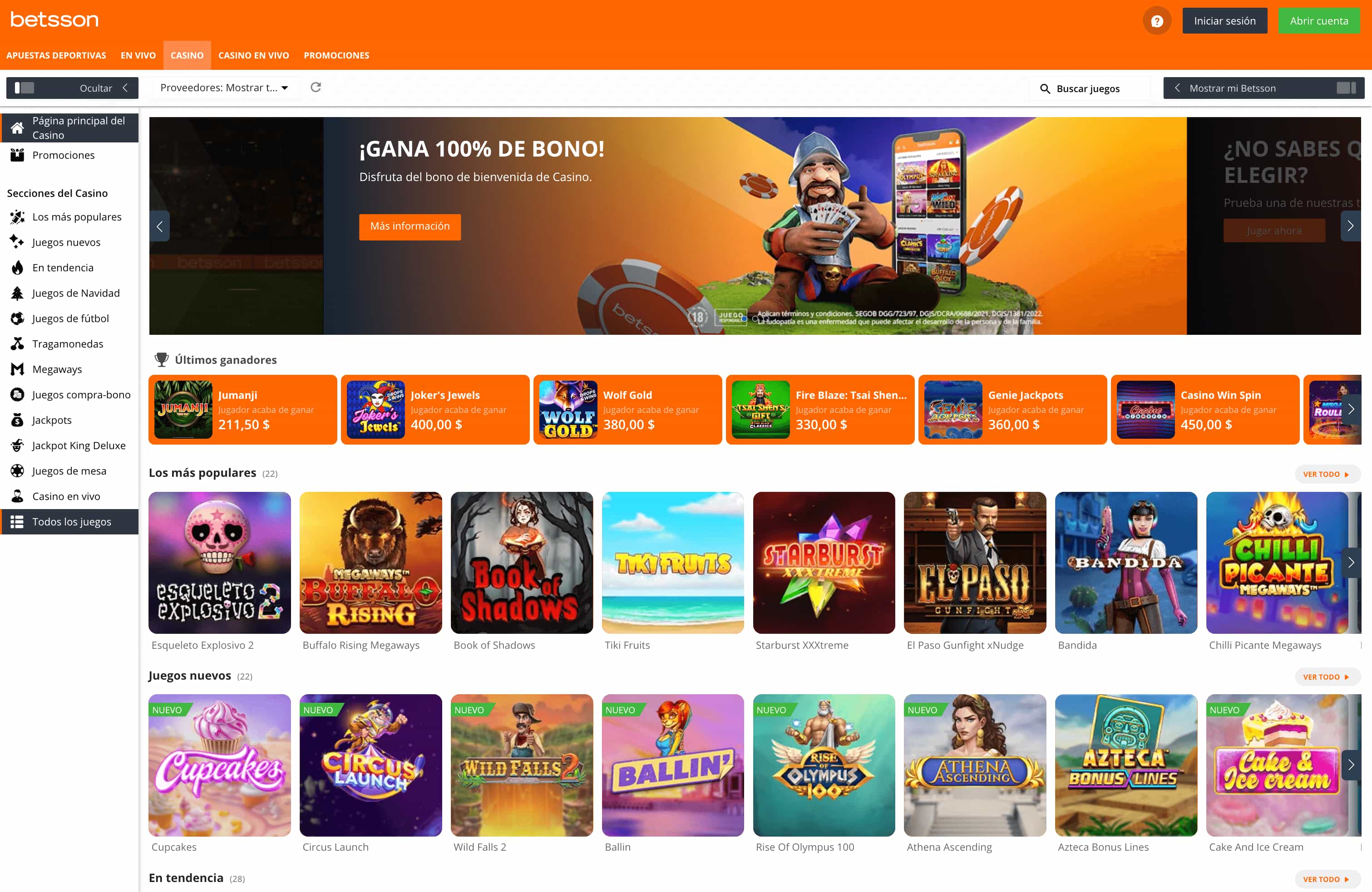 Betsson Catálogo de juegos