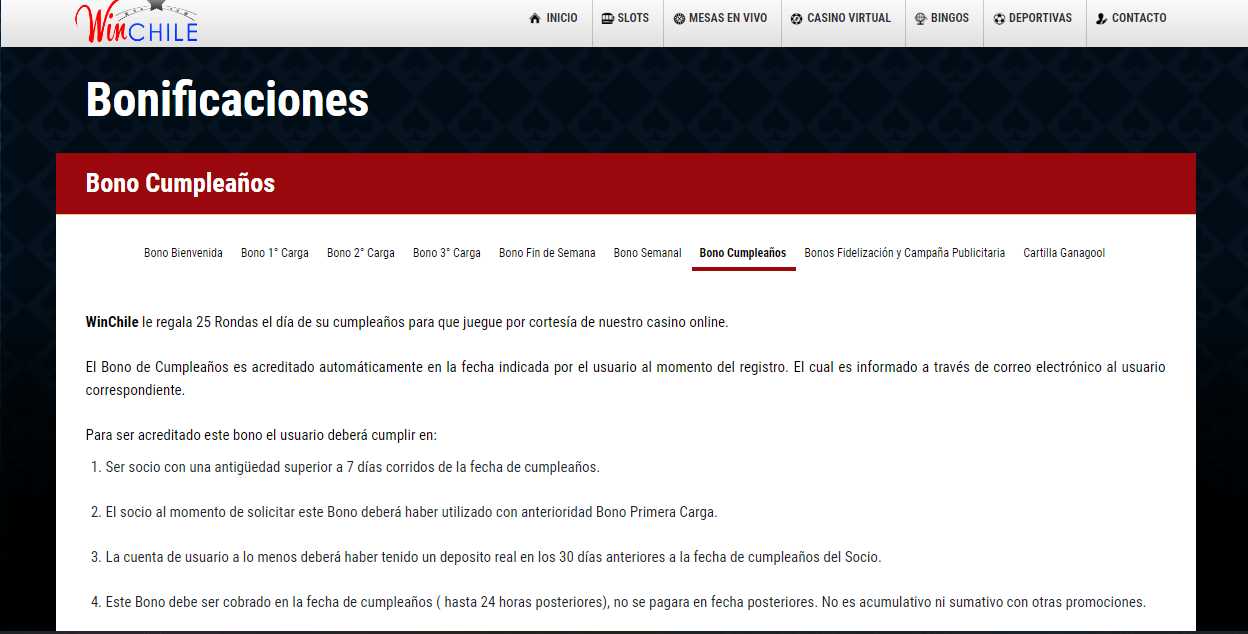 Win Chile Bonos y promociones