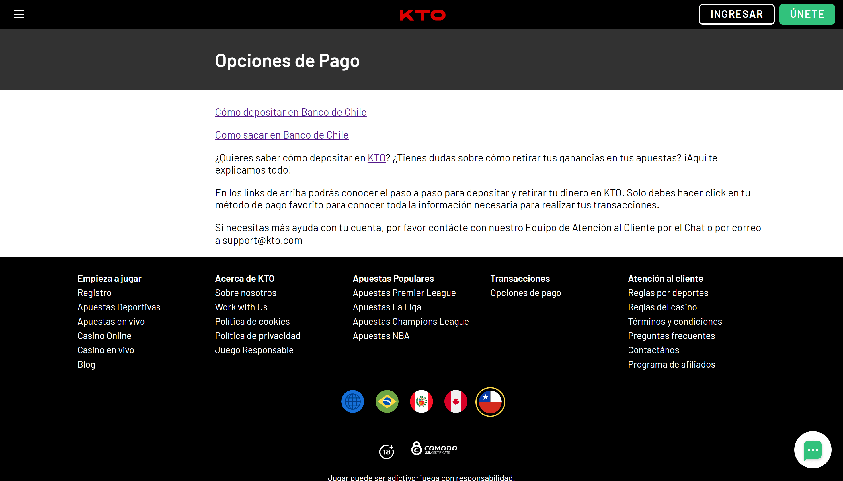 KTO Casino Métodos de pago