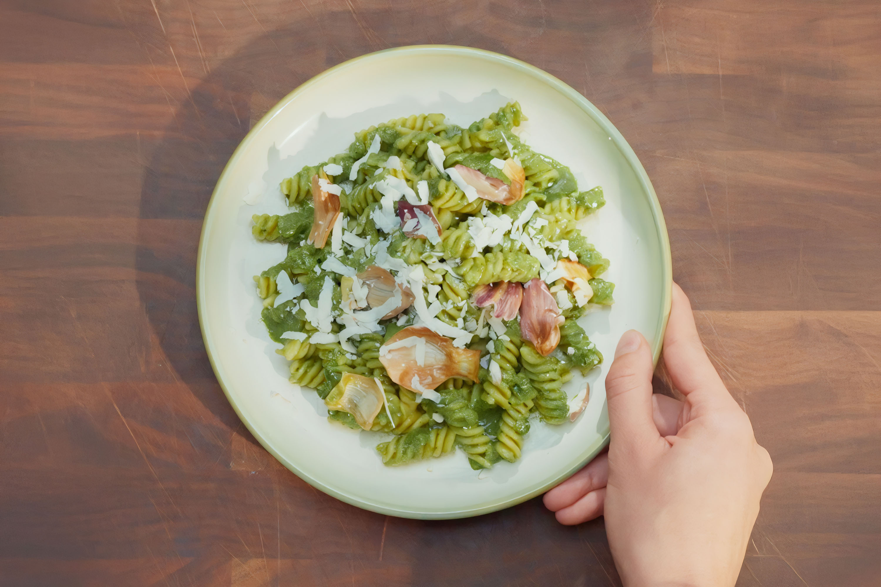 Fusilli με Pesto Barilla Genovese, τραγανά πέταλα αγκινάρας και ...