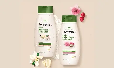 Banner image featuring Aveeno® Sensitive Skin Scents Daily Moisturizing Body Washes