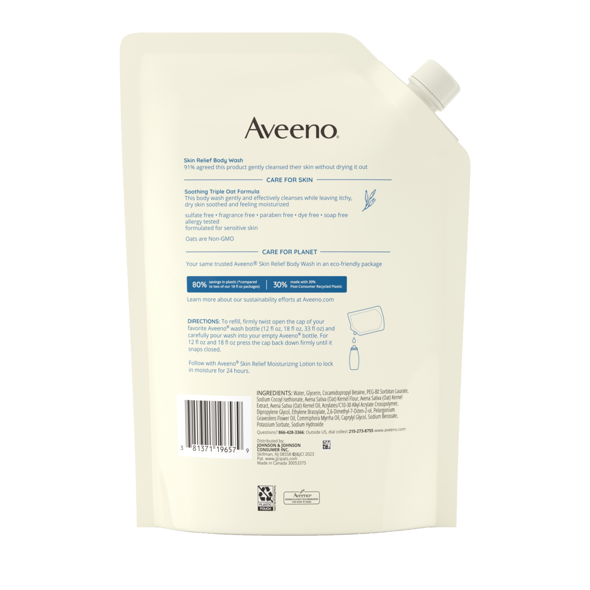 Aveeno Skin Relief Fragrance-Free Body Wash Refill Back