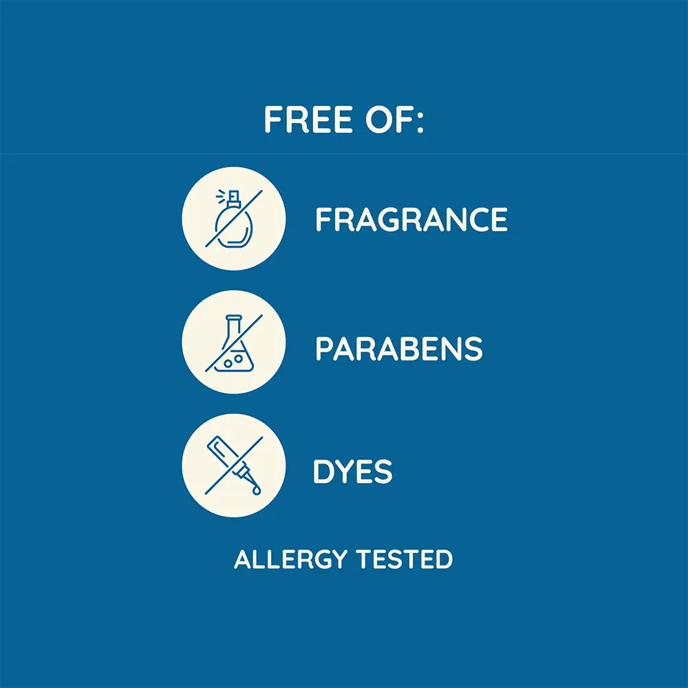 Free of fragrance, parabens and dyes, allergy tested