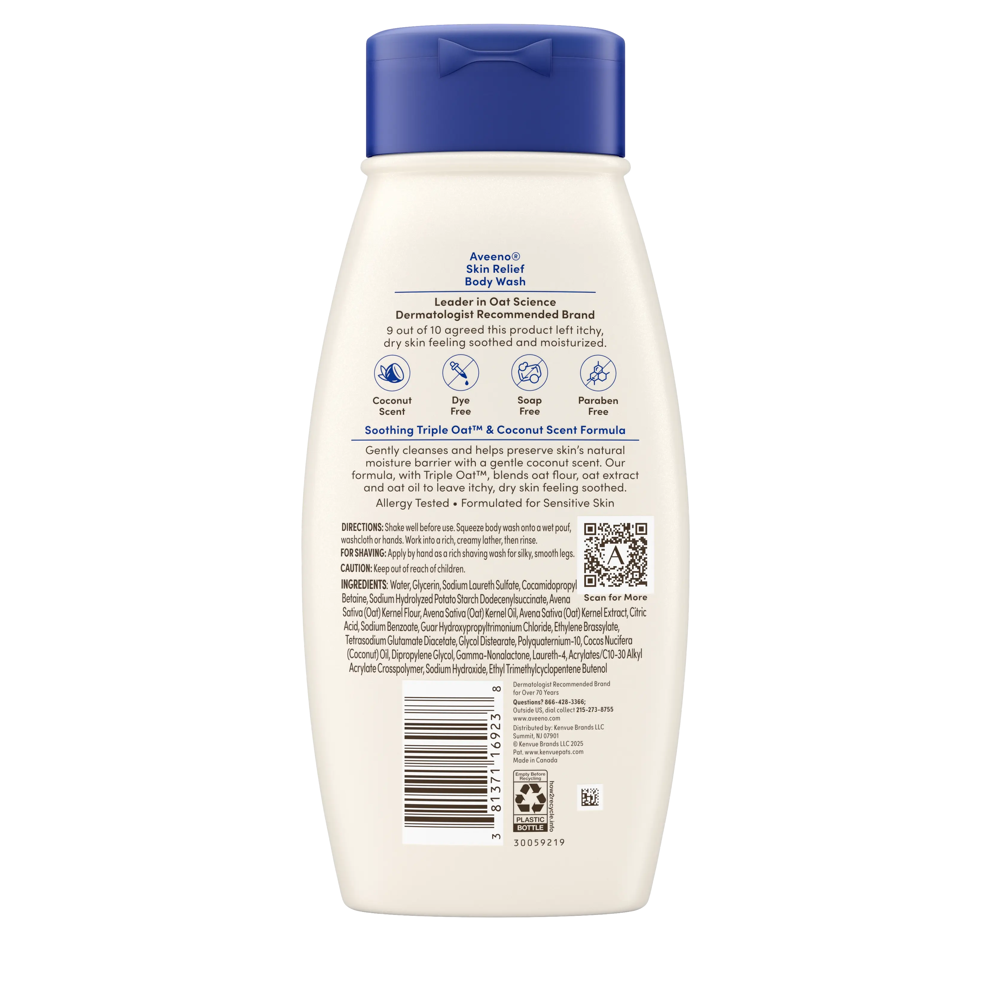 Back pack shot Aveeno® Skin Relief Body Wash with Coconut Scent, 18 fl. oz