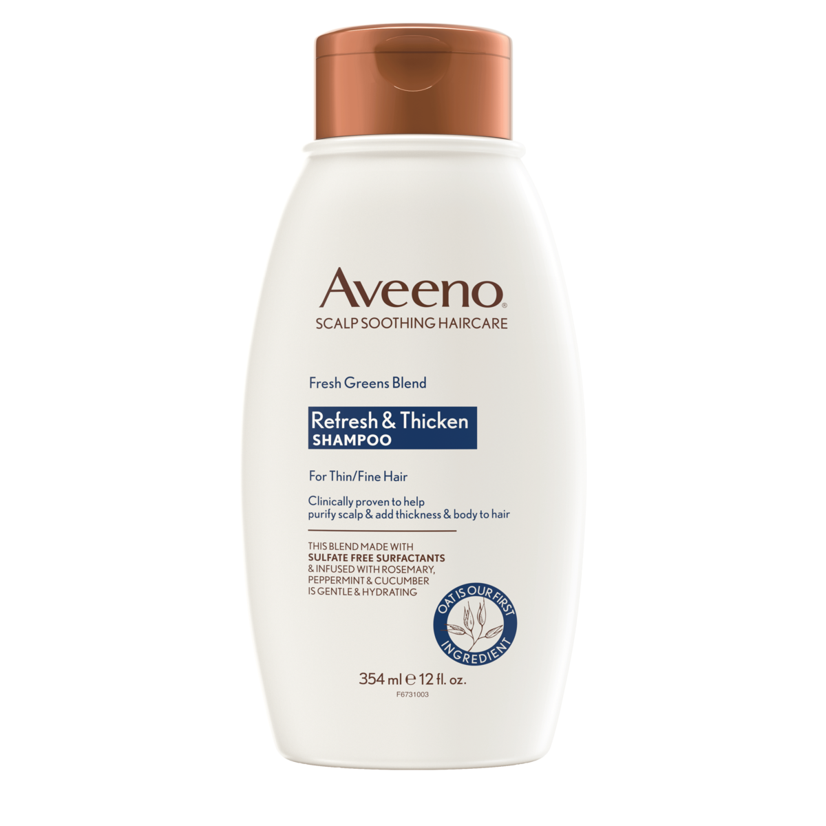 Pack shot of Aveeno® Fresh Greens Blend Refresh & Thicken Shampoo for Thin/Fine Hair, 12 fl oz