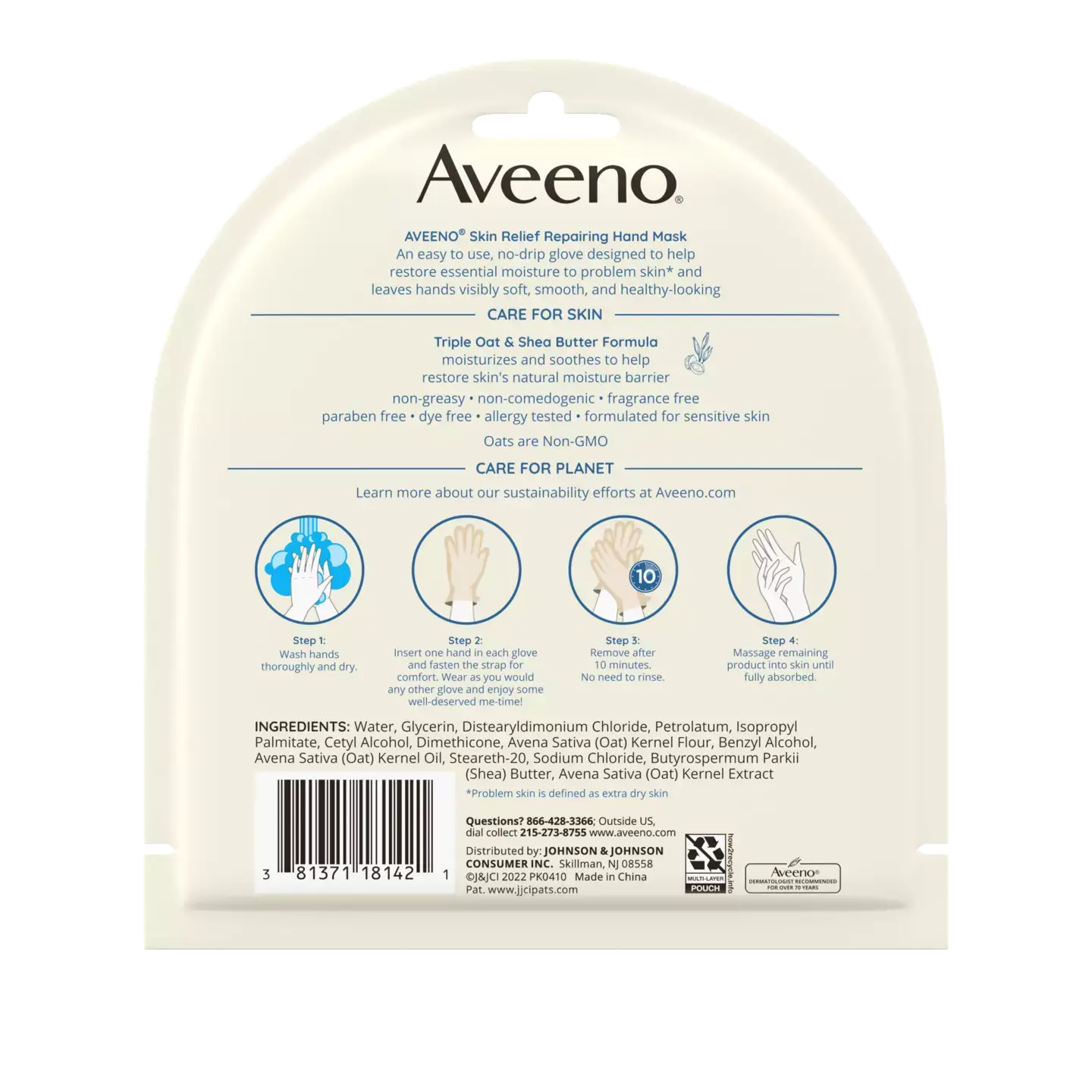 Aveeno Skin Relief Hand Mask 1 Pair Back