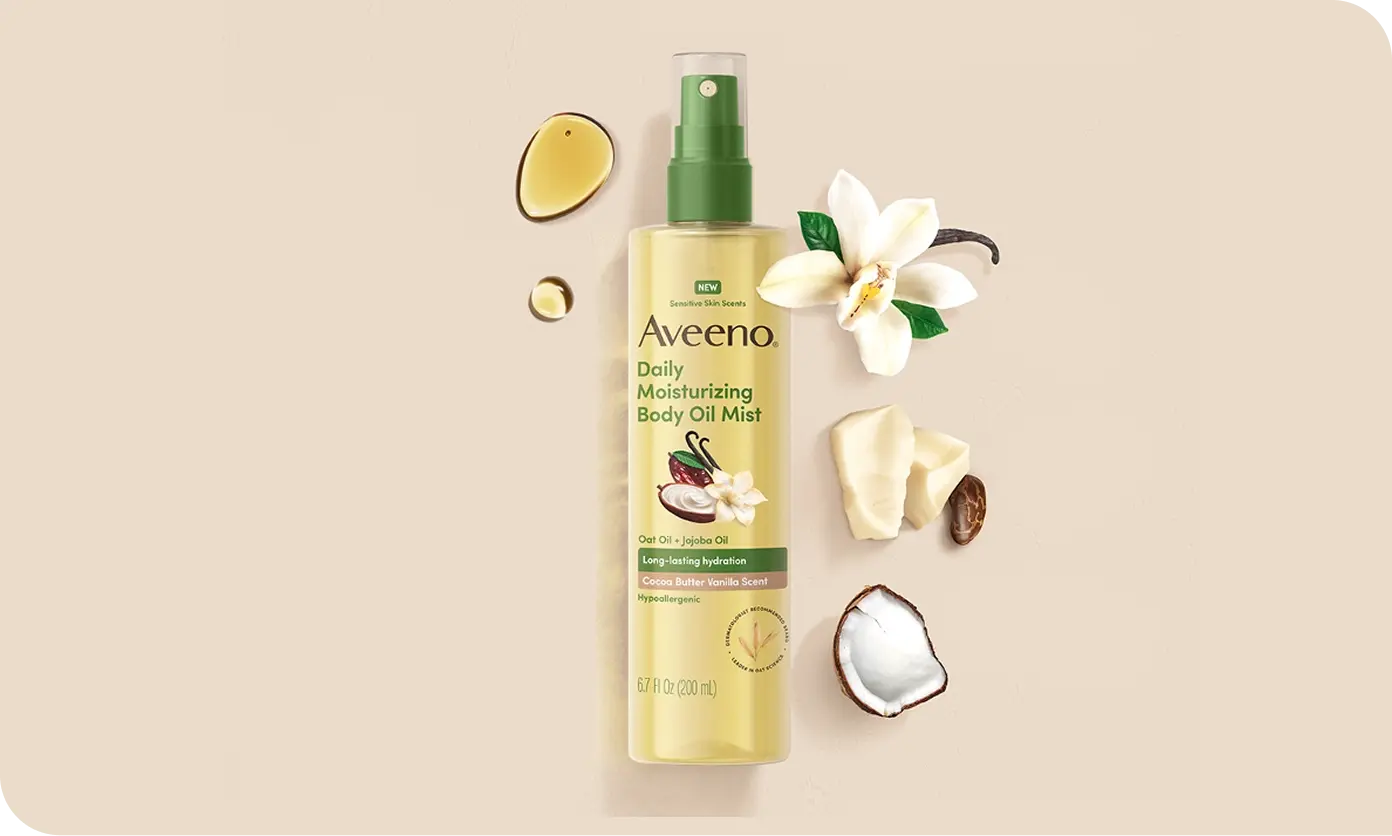 Image featuring Aveeno® Sensitive Skin Scents Daily Moisturizing Body Oil Mist Cocoa Butter Vanilla