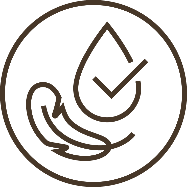 A graphic illustration of a hypoallergenic icon, a water drop and a feather icon together