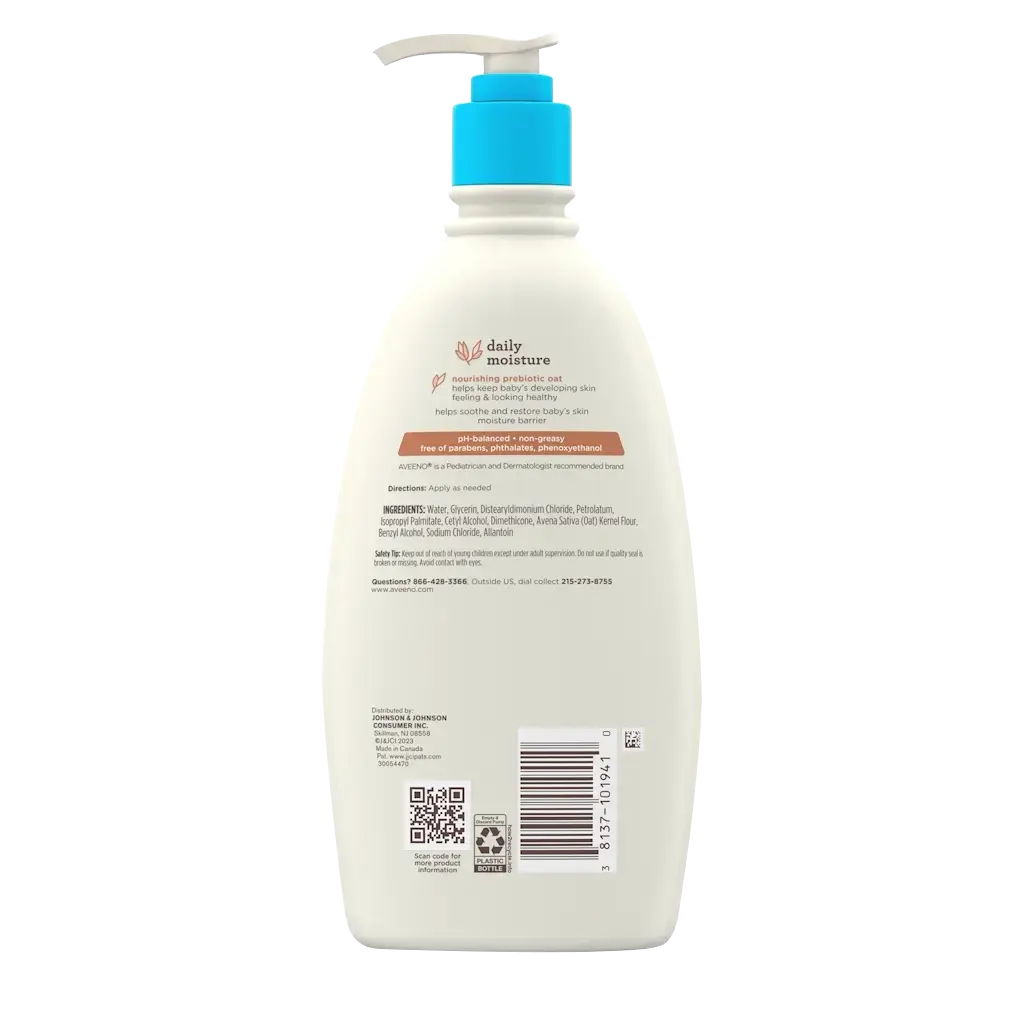 Back pack shot of Aveeno® Baby Daily Moisture Lotion 18oz