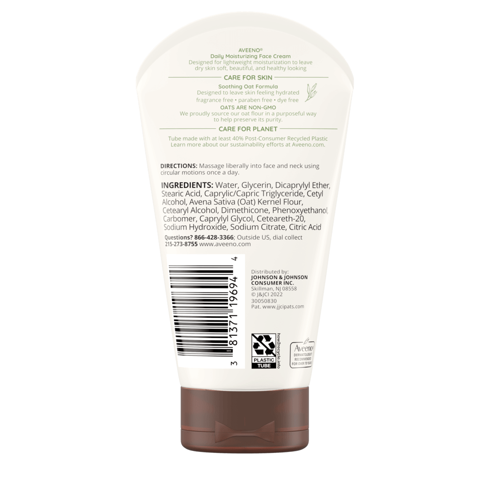 Aveeno Daily Moisturizing Face Cream for Dry Skin, Oat Back