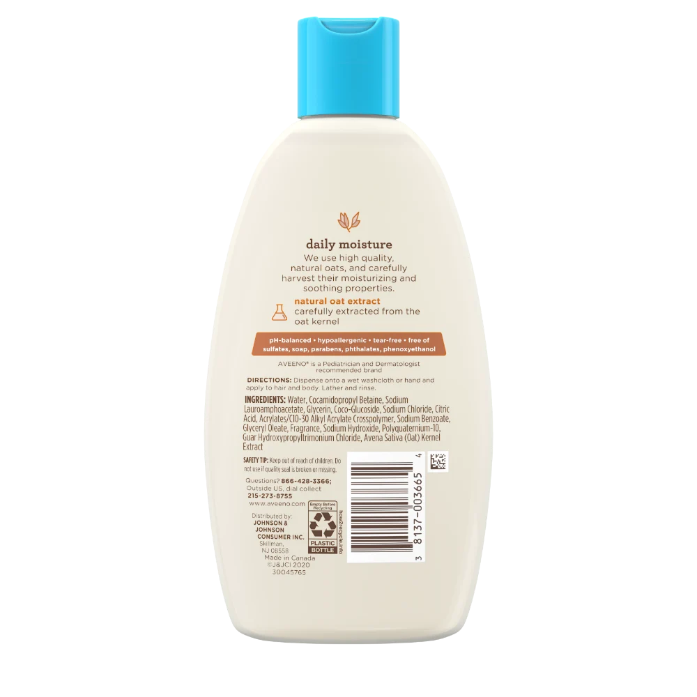 Back Pack shot of Baby Daily Moisture Wash & Shampoo 8oz